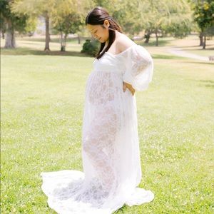 White Lace Maternity Shoot Dress